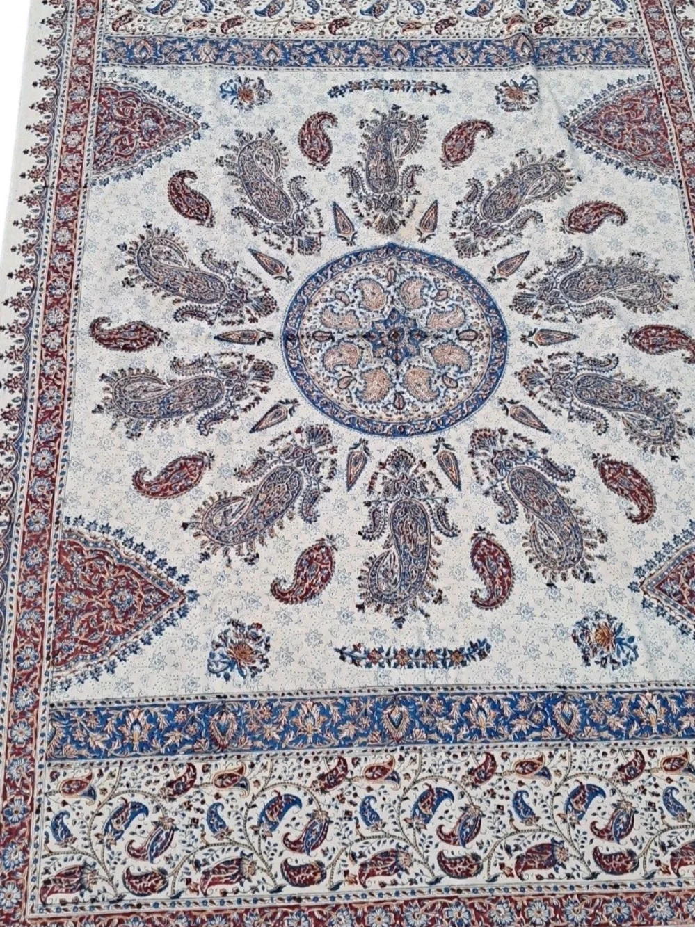 Vintage Persian Ghalamkar Tablecloth Hand Block Print Cotton Isfahan Ebadi 51x76